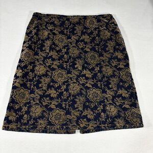 Vintage BILL BLASS Flocked Denim Skirt Tan Floral On Blue Jean Pencil Size 14